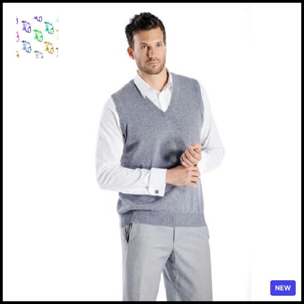 Men's 100% Pure Cashmere V-Neck Pullover Sleeveless Sweater Classic Elegant - Picture 5 of 8